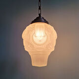 Art Deco suspension in frosted pressed moulded glass, 1920s-30s.