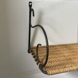 Wall shelf wicker and wrought iron 50s