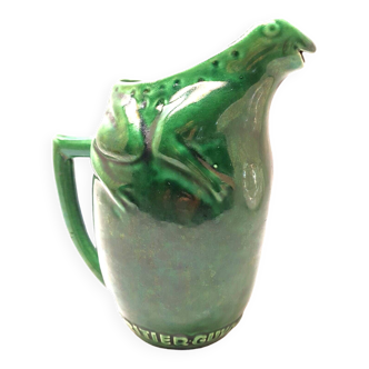 Old advertising pitcher l heir guyot slip decorations vintage frog