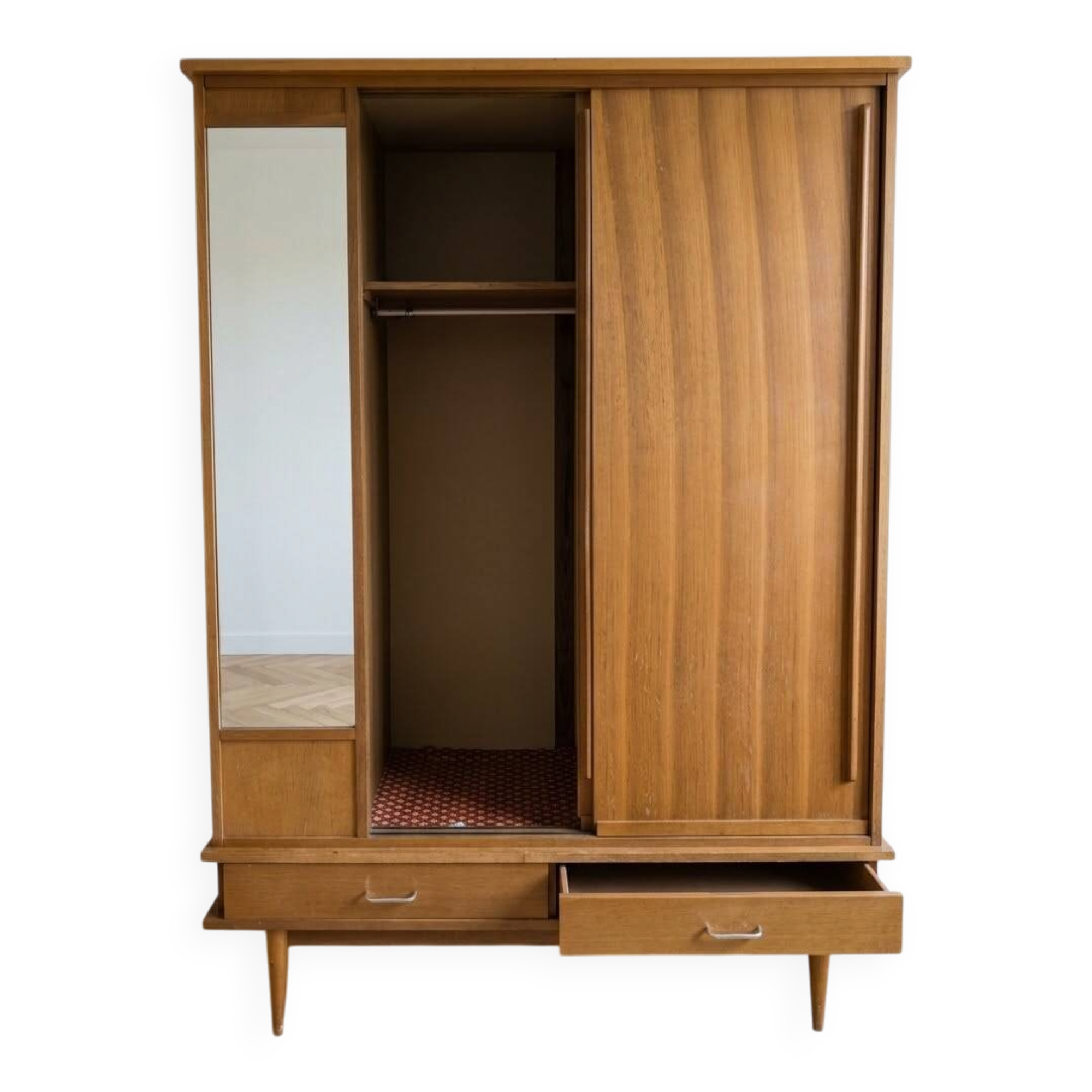 Vintage 1950s wardrobe in wood veneer.