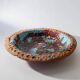 Vintage 1970s ceramic workshop bowl, naive handcrafted shape with coloured glaze, terracotta fruit bowl or wall plate, elegant gift idea.
