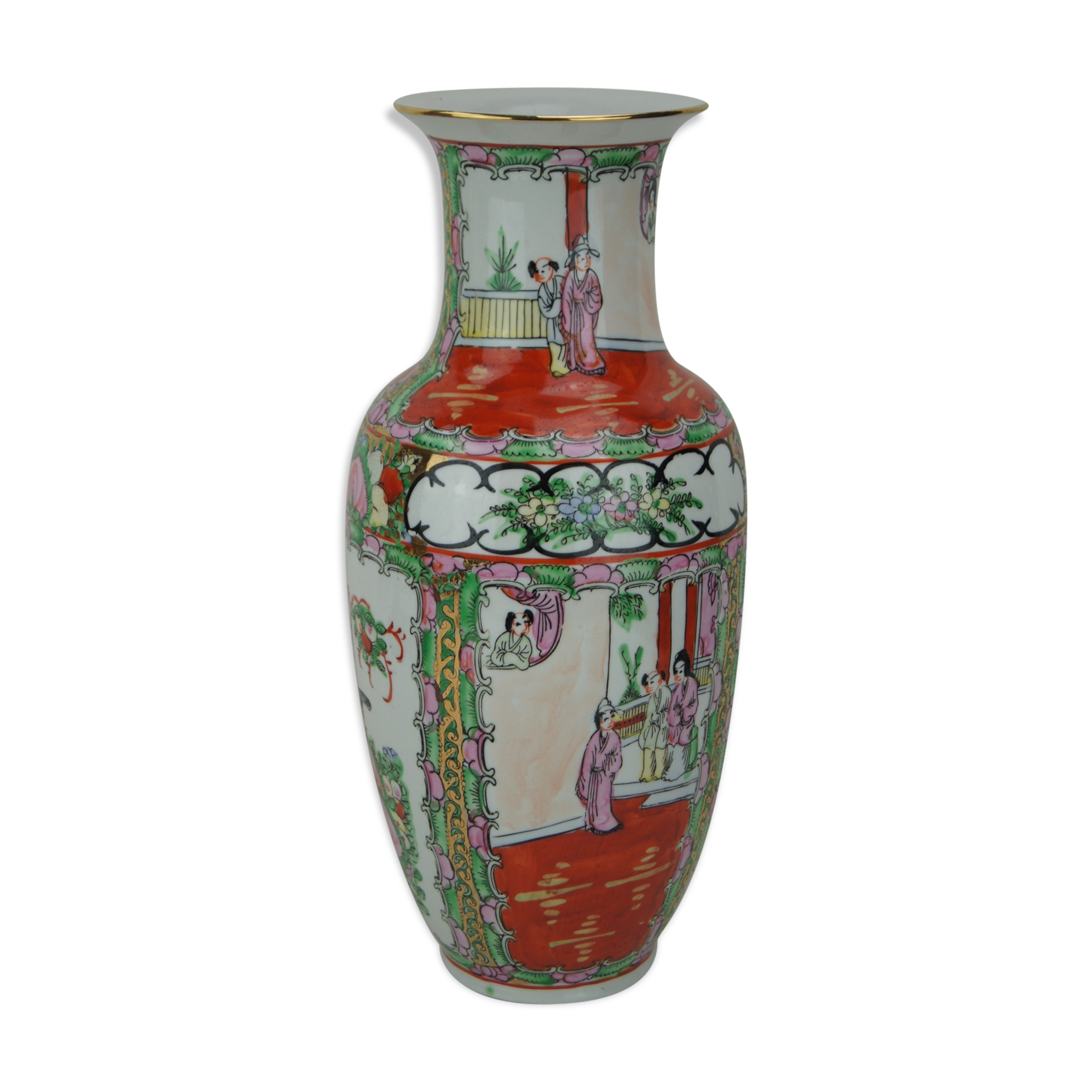 Porcelain vase with polychrome decoration - mid-20th century
