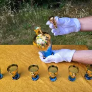 Vintage Murano Handmade Decanter Set - 24K Gold - Light blue 6 piece liquor
