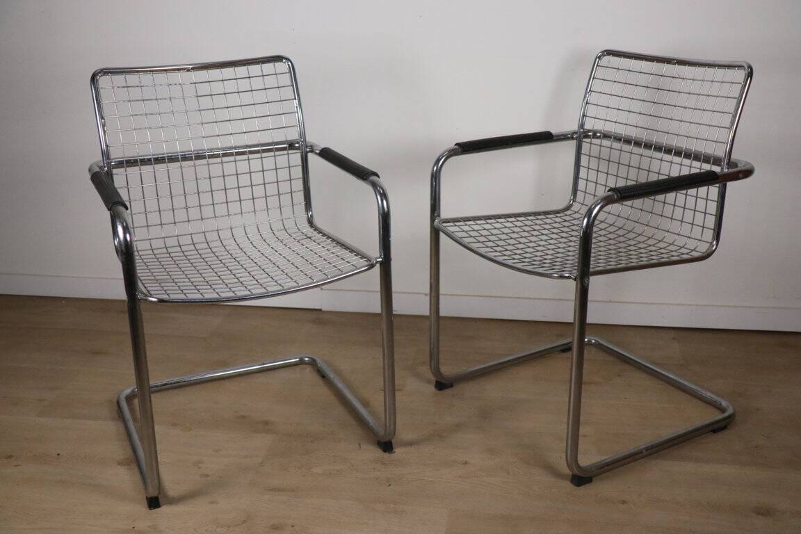 Pair of vintage chrome metal armchairs, 1970