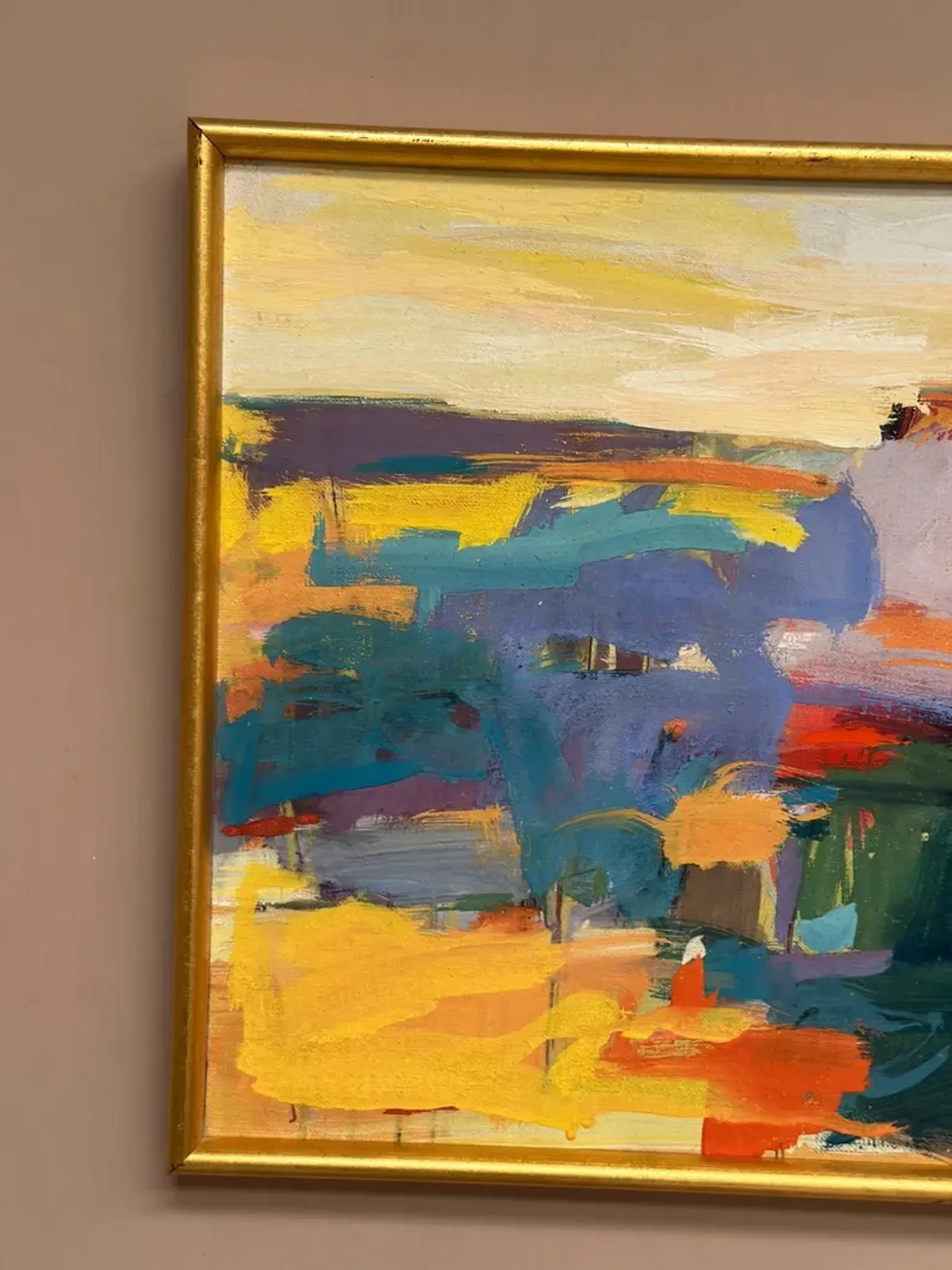 Original Oil on Canvas – “Abstract” by Ubaid Syed – Signed – Vintage & Framed – 53 × 43 cm (20.9" × 16.9")