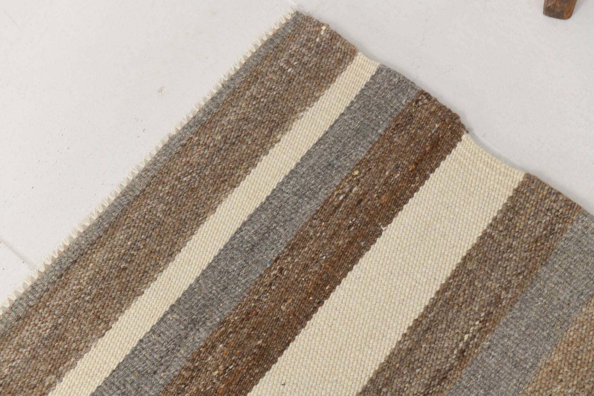 Contemporary Brown & Beige Striped Motifs Vintage Kilim Rug, 226x306Cm