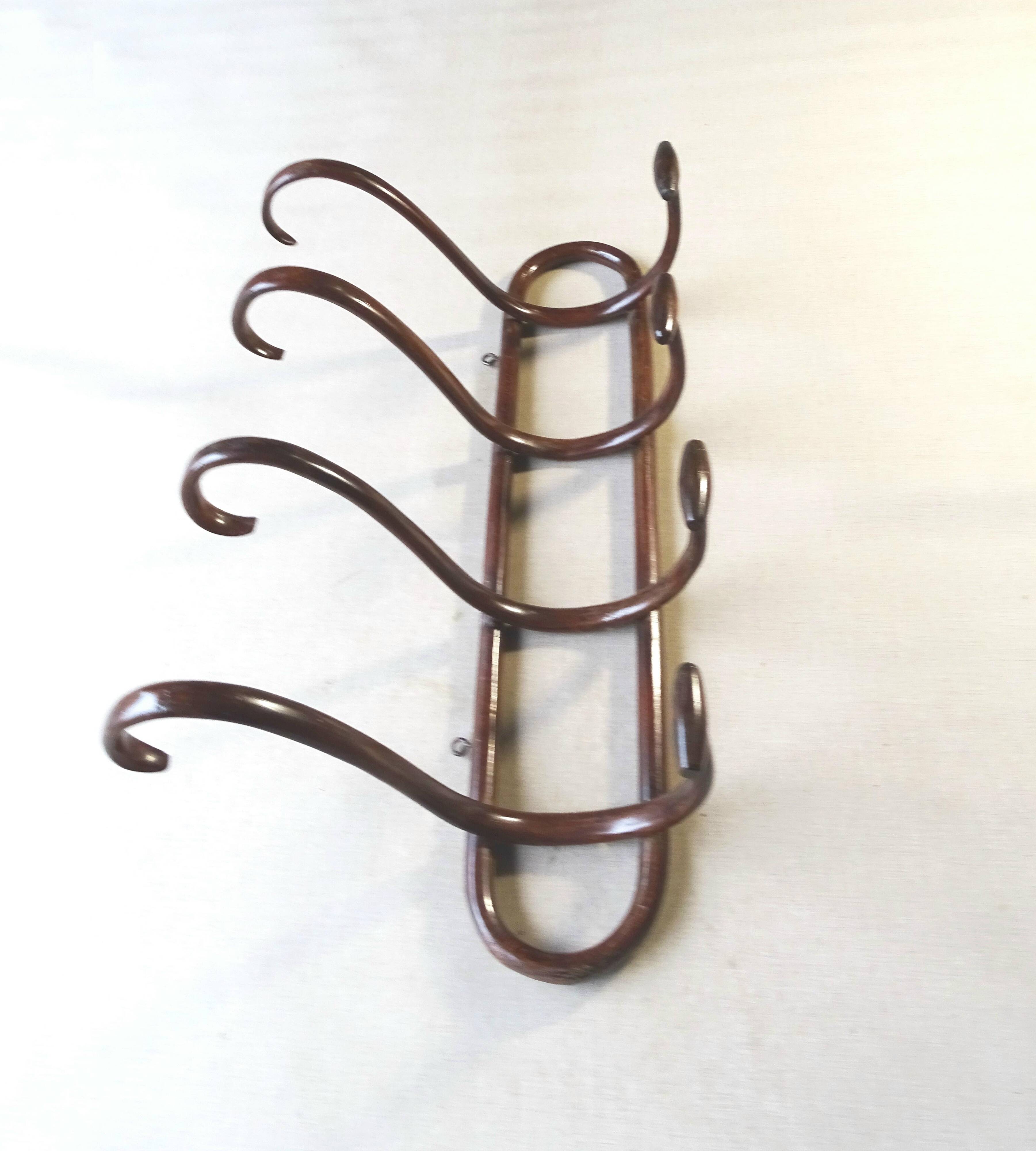 Wall coat rack with 4 curved wooden hooks bistro - no Thonet