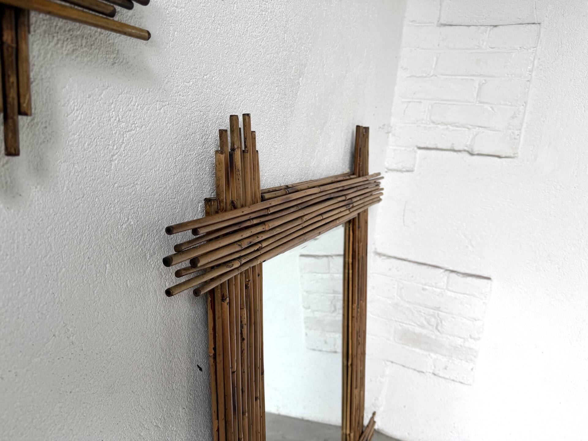 Pair of large vintage bamboo mirrors, 1970s