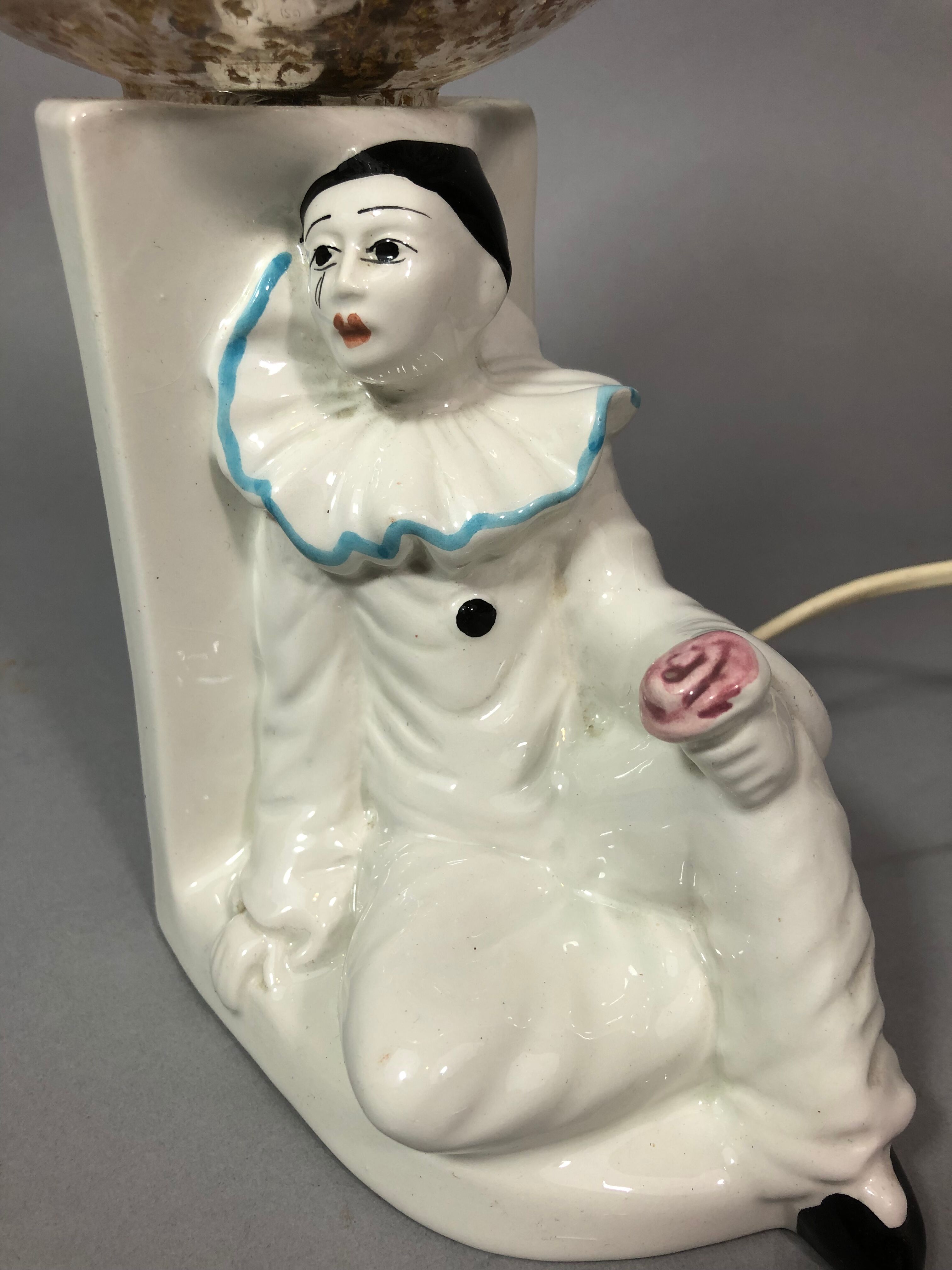 Vintage Pierrot bedside lamp from the 70s, porcelain, inlaid glass globe