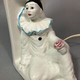 Vintage Pierrot bedside lamp from the 70s, porcelain, inlaid glass globe