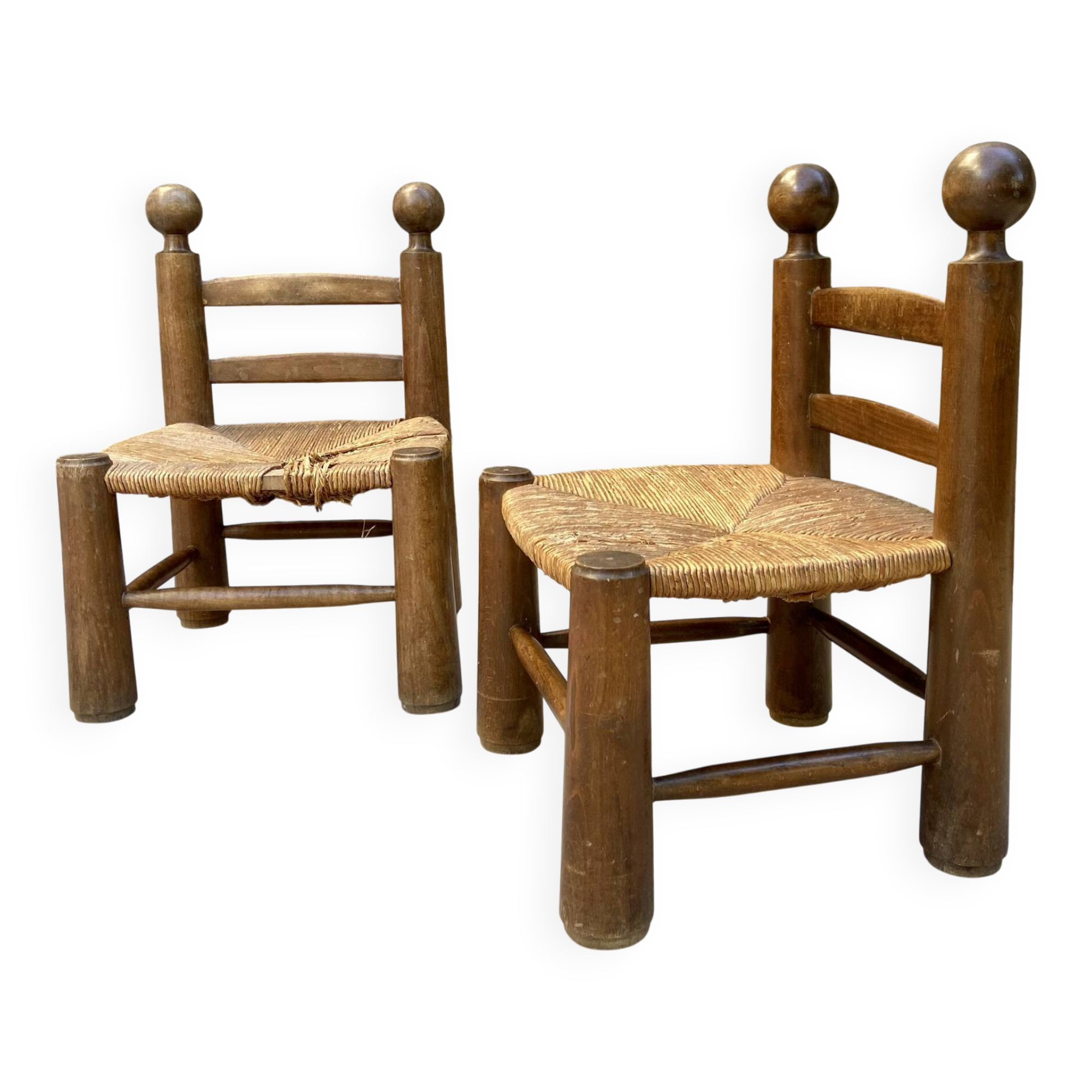 Brutalist pair of chairs attributed to Charles Dudouyt.