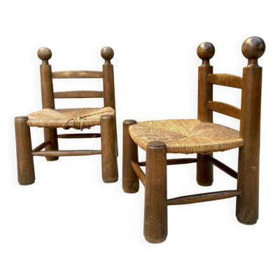 Paire de chaises brutalistes attribuées à Charles Dudouyt