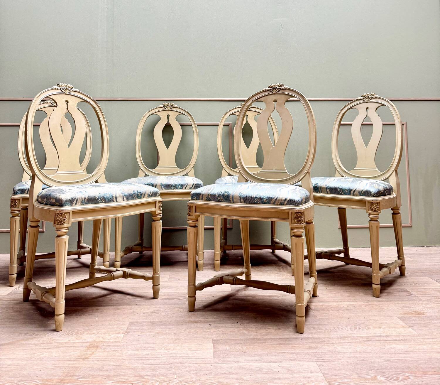 Suite Of Six Louis XVI Style Lacquered Wood Chairs