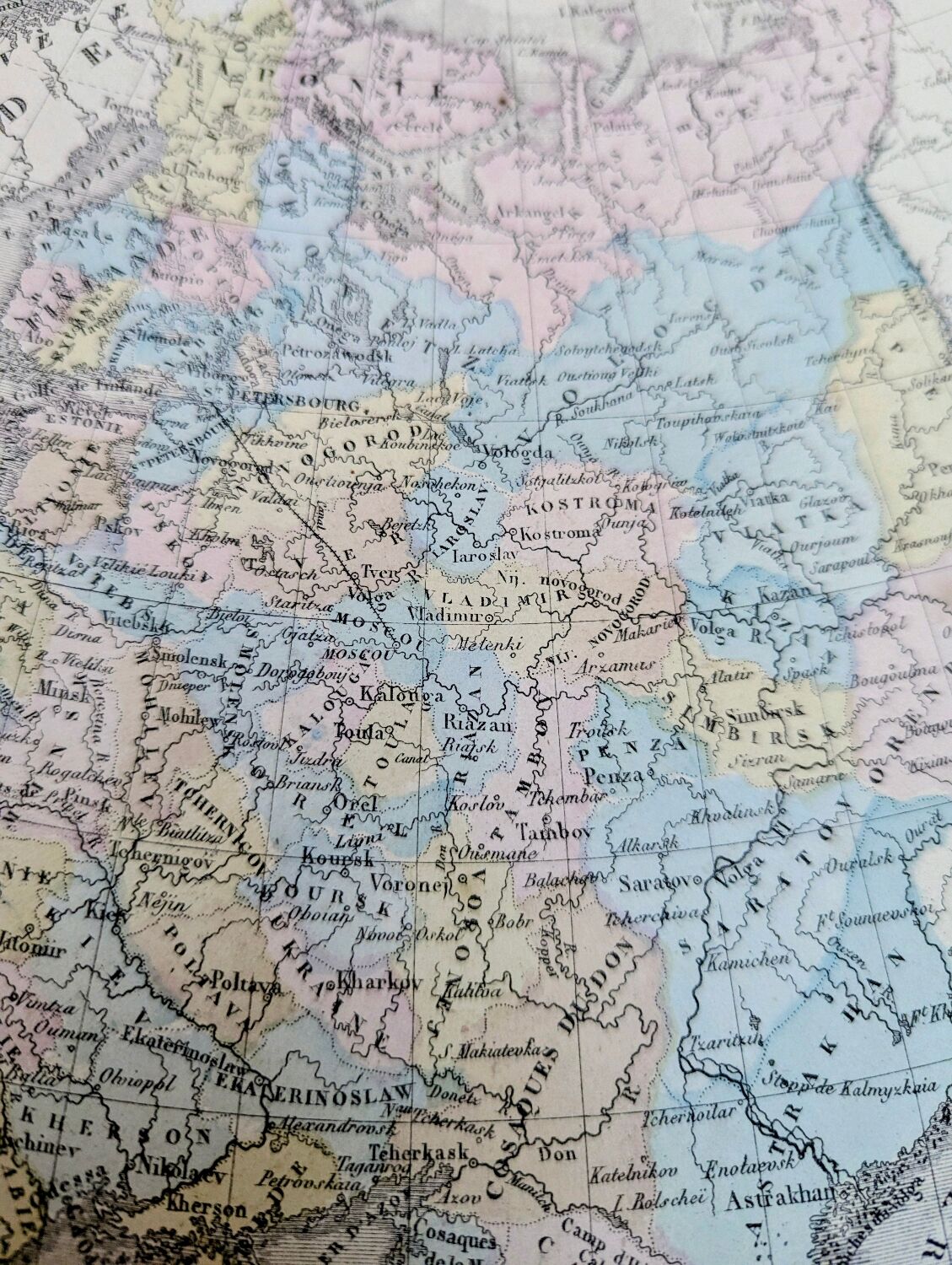 Russia, old map, printed in 1852.