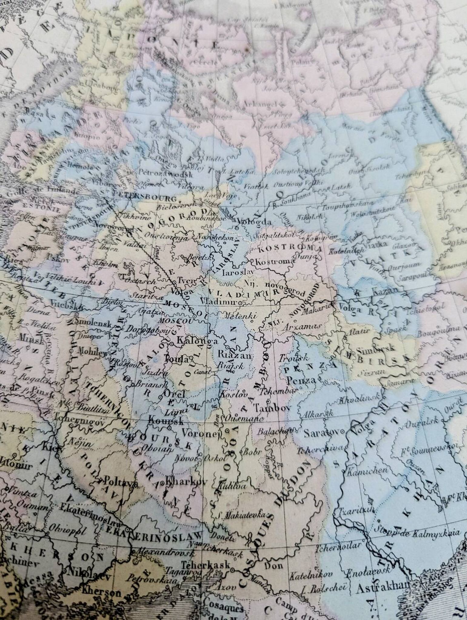 Russia, old map, printed in 1852.