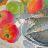 Still life with fish and fruit by Robert Vignoux (XXth)