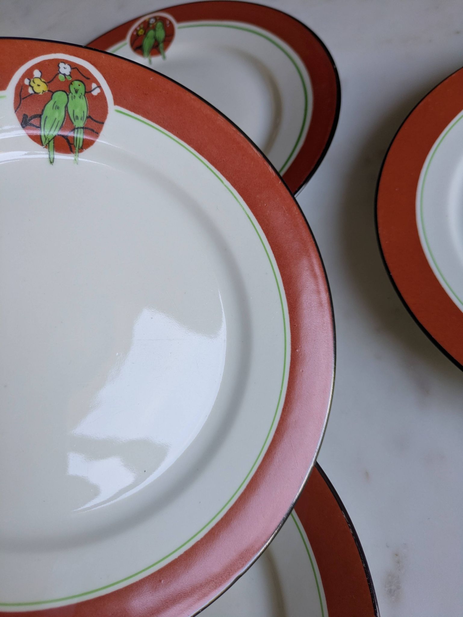 Art Deco dessert plates Henri Delcourt / Boulogne sur Mer / parakeet