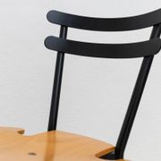 Set of 3 Italian mid-century chairs in black steel frame and natural wood seats - stackable, 1970s