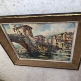 Watercolor bridge over the bevera in sospel by georges chappuis 1940, alpes maritimes 06, painting frame