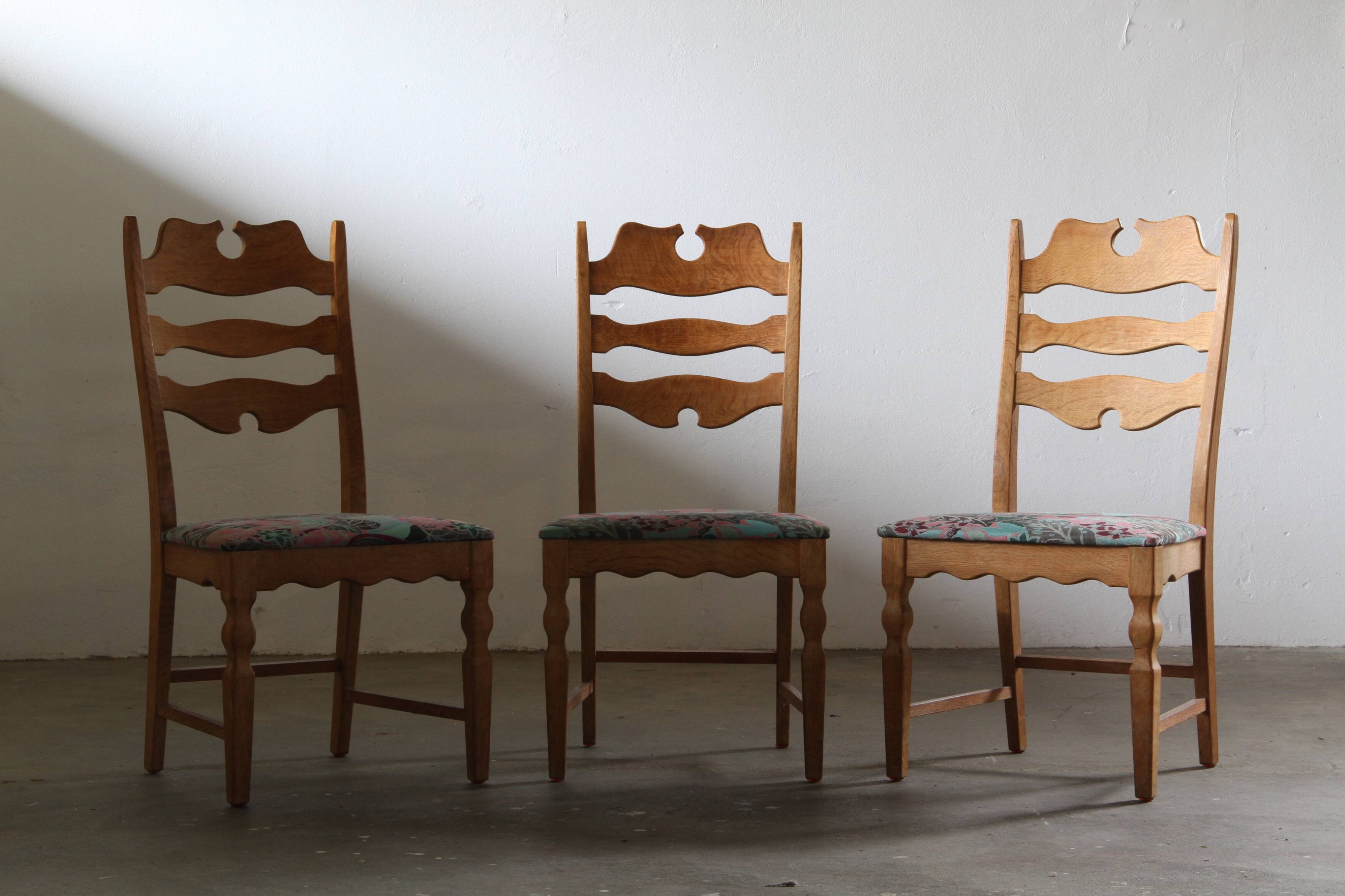 Chaises en chêne à dossier haut Razorblade vintage par Kjærnulf, années 1960, design danois