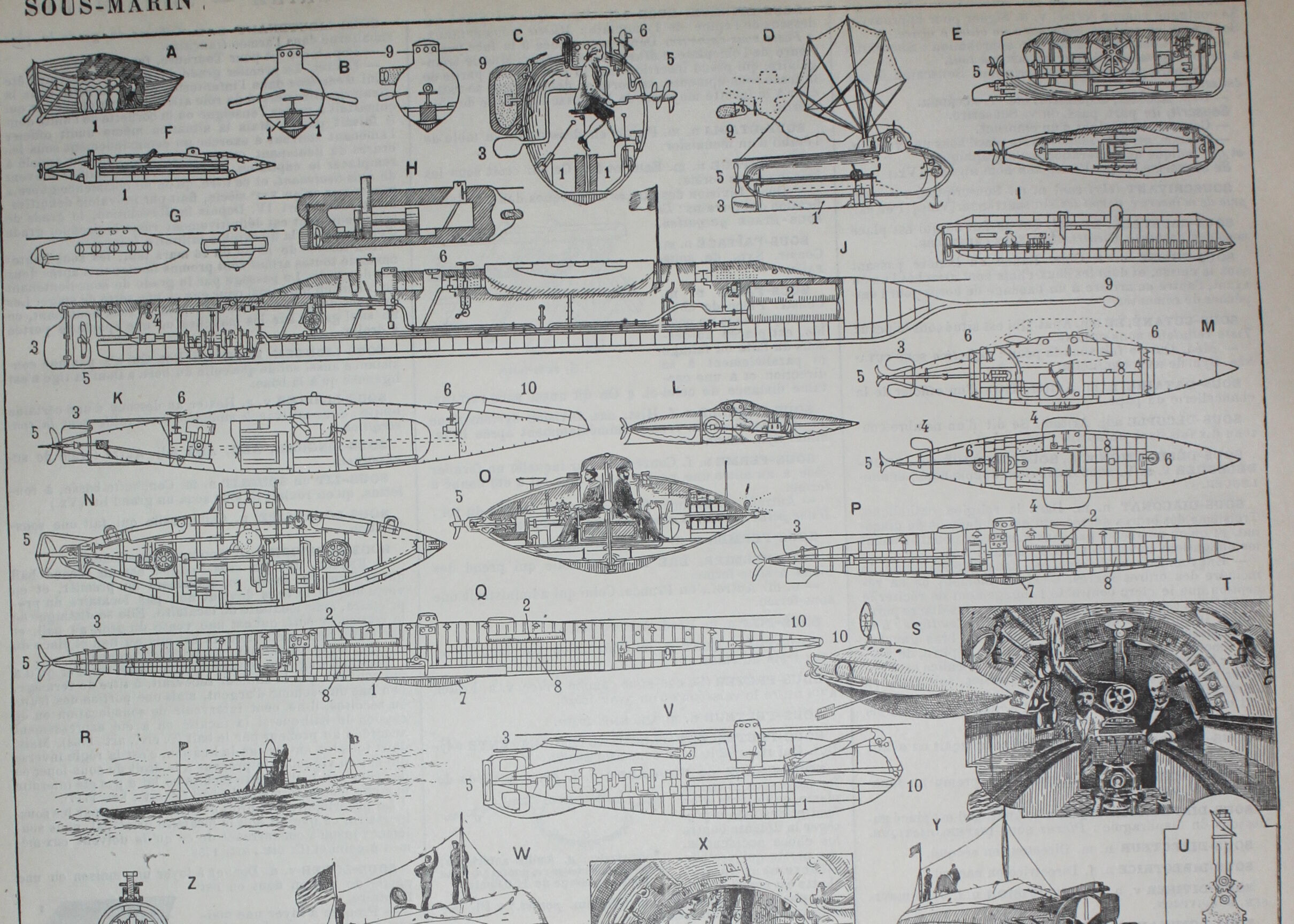Lithograph • Submarine, submersible, marine • Original engraving from 1898