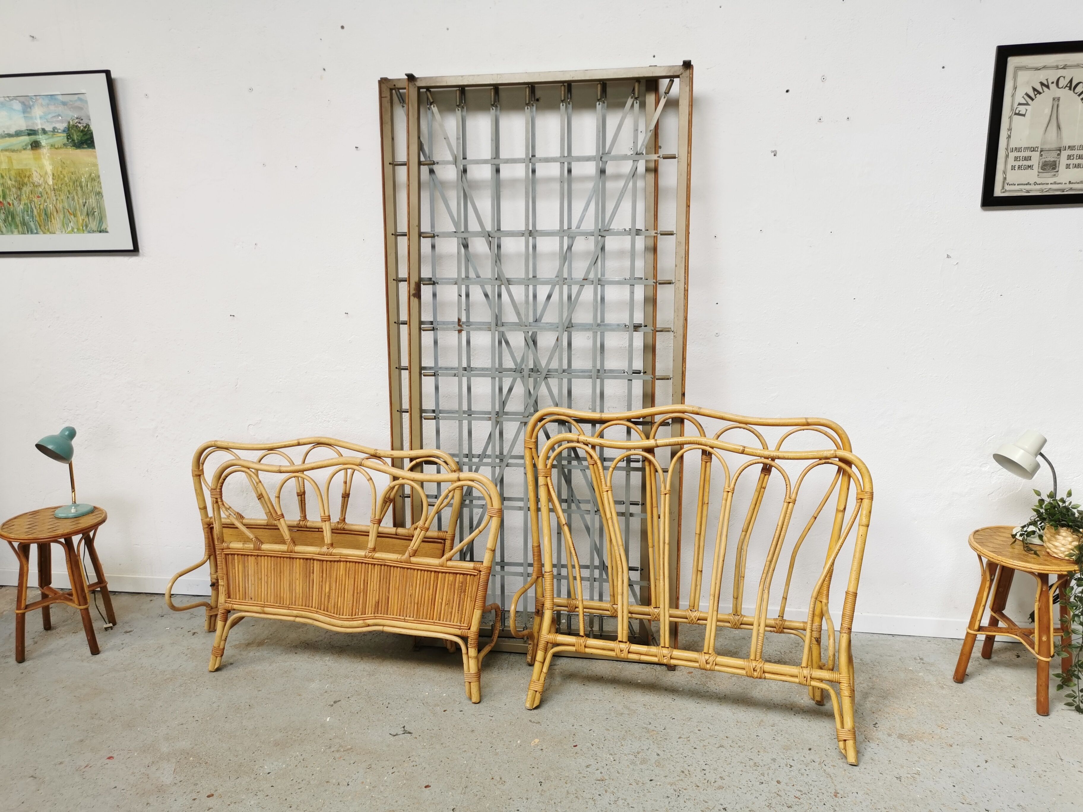 Pair of vintage rattan beds