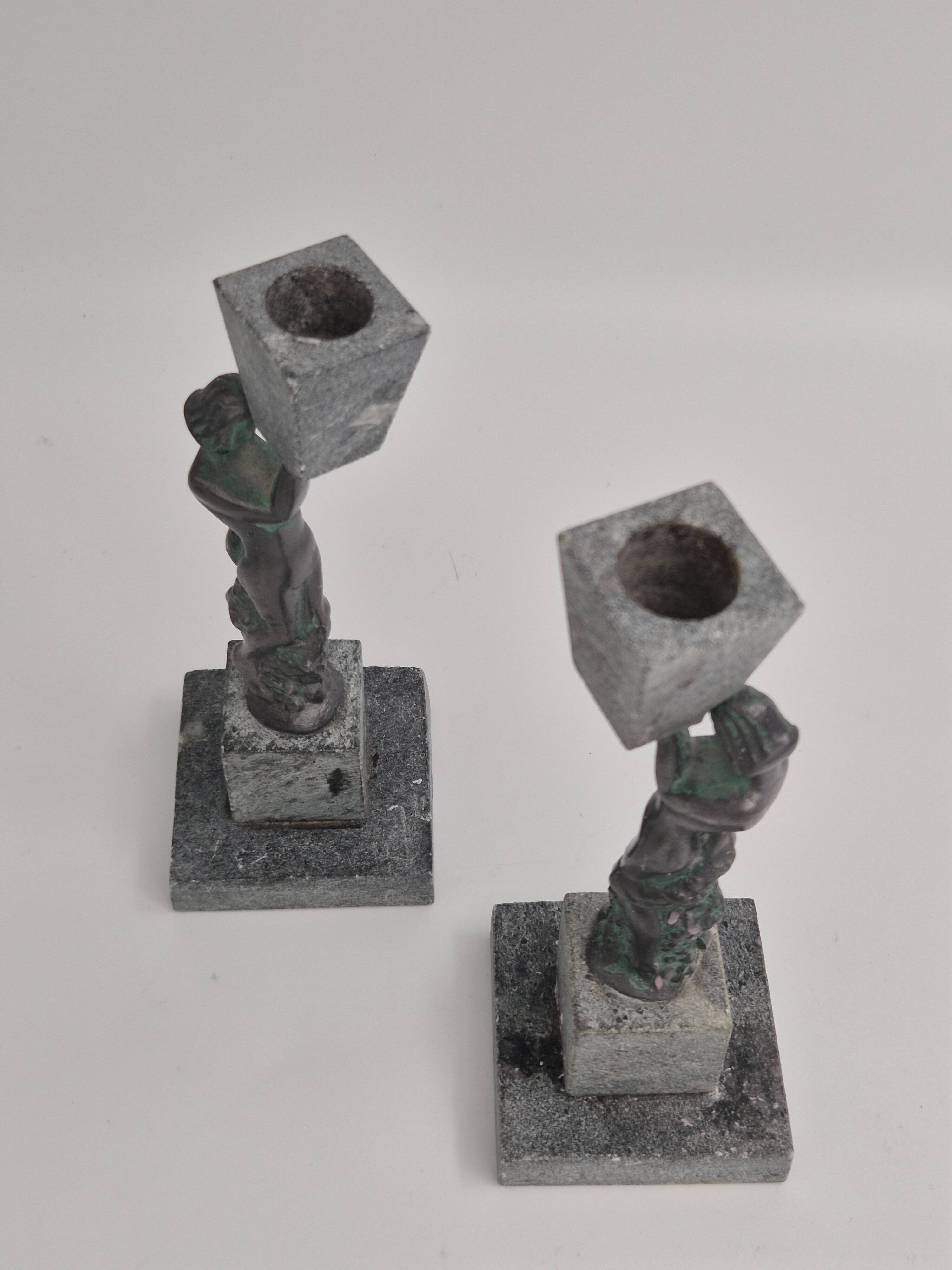 Rare decorative candlesticks in bronze and soapstone, Finland, Art Deco