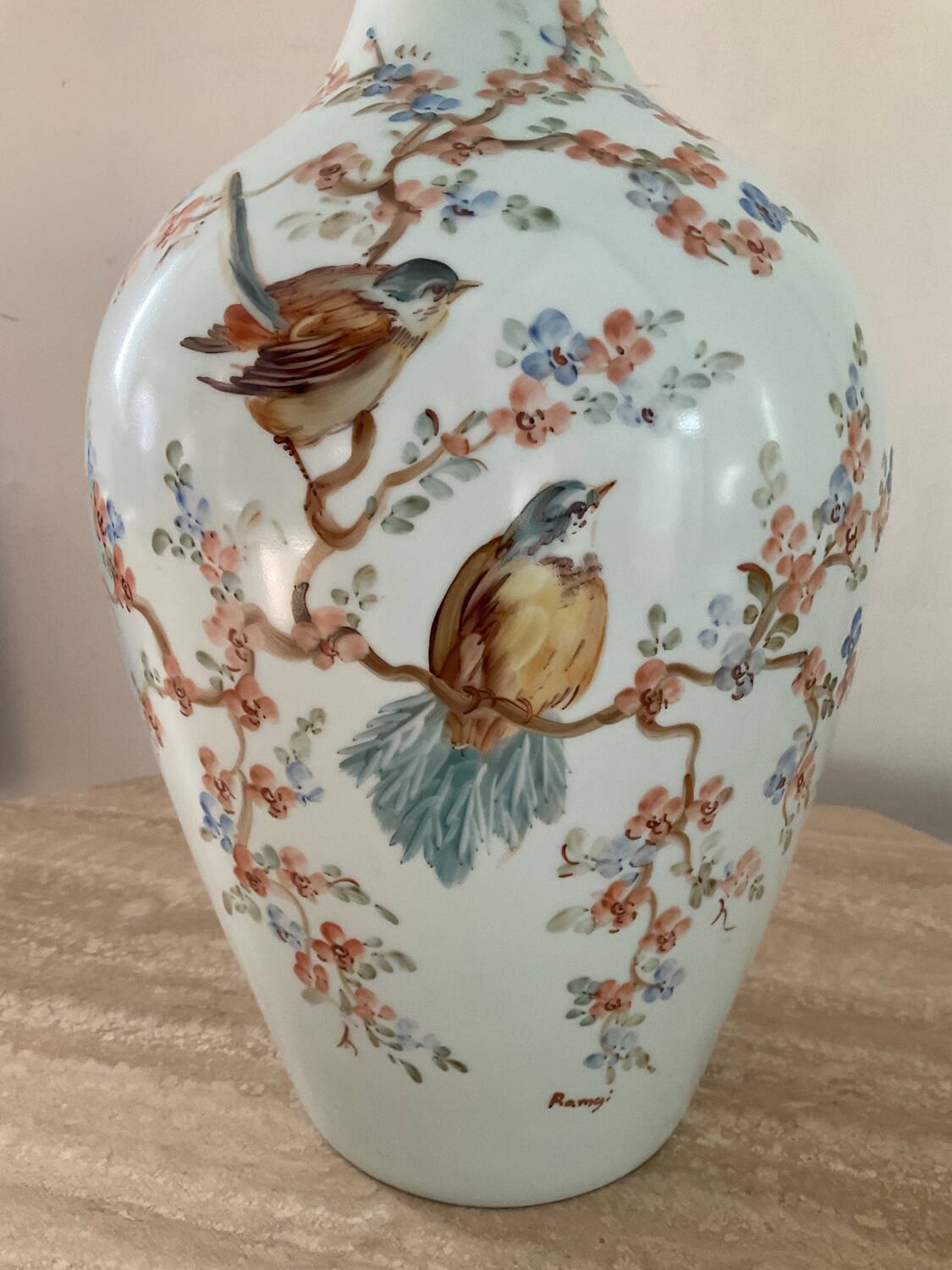 Signed lamp base in enameled porcelain