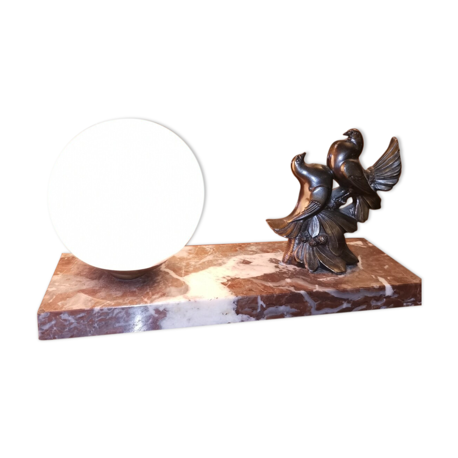 Art deco bedside lamp decorated with doves