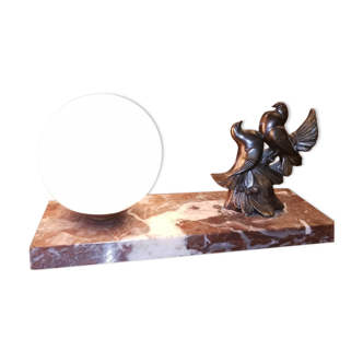 Art deco bedside lamp decorated with doves