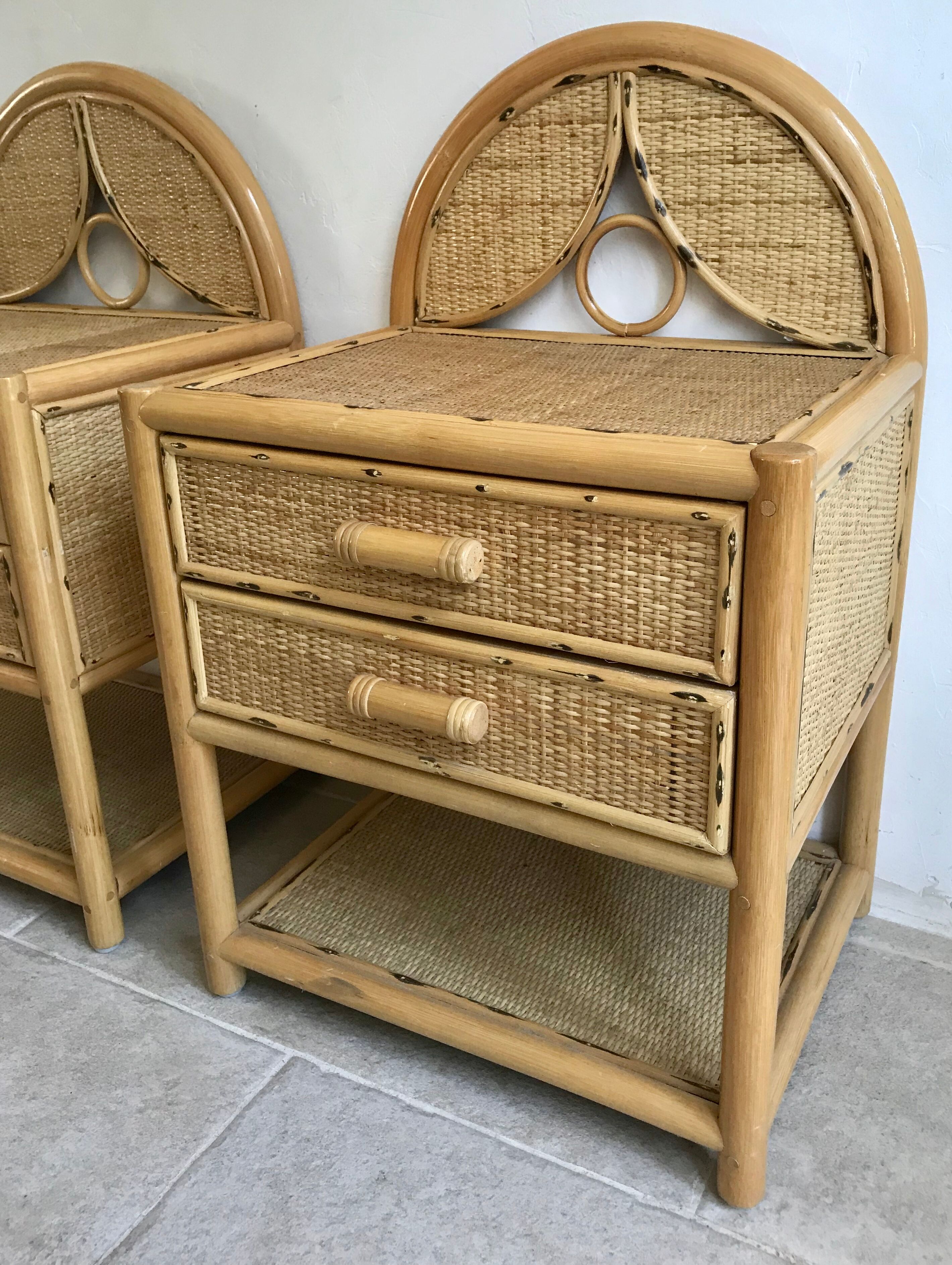 Pair of nightstands vintage rattan