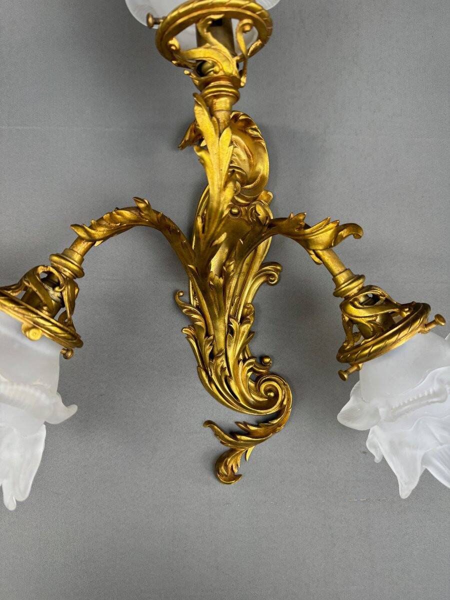 Pair of Rococo Style Gilt Bronze Wall Sconces, Late 19th Century