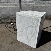 Oversized White Marble & Chrome Arc Floor Lamp — 1970s Italian Aluminum Dome