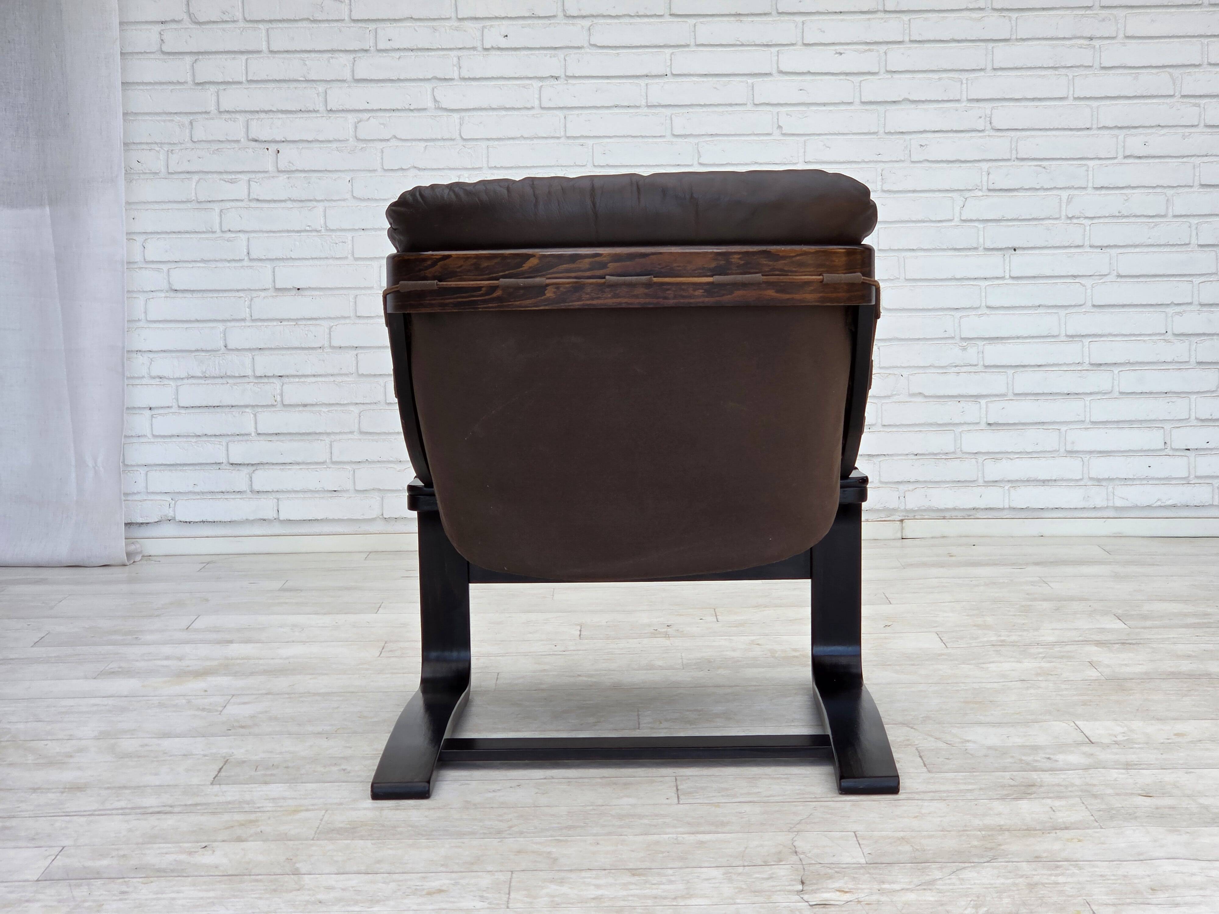 1970s, Swedish design by Åke Fribytter, armchair, furniture leather.