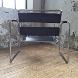 Bauhaus modernist leather chrome armchairs