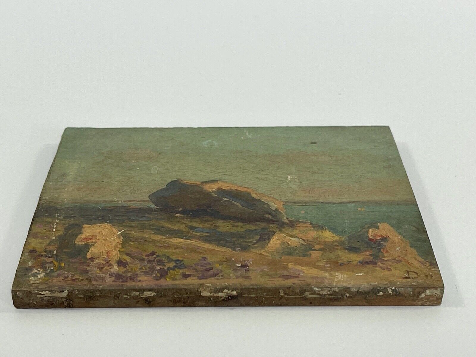 Oil on wood panel marine theme XlXth view of brittany