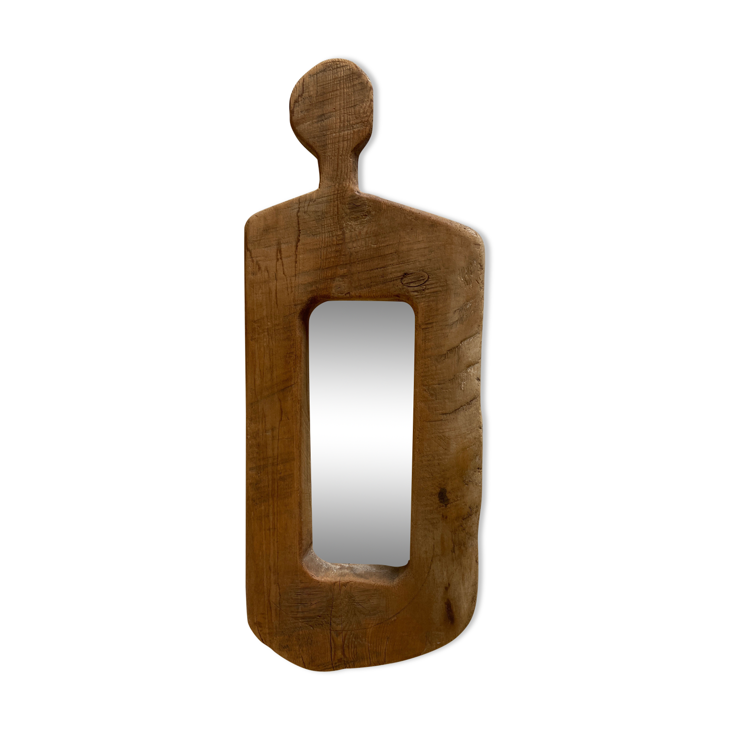 Mirror cubist shape in raw wood Formentera 1970