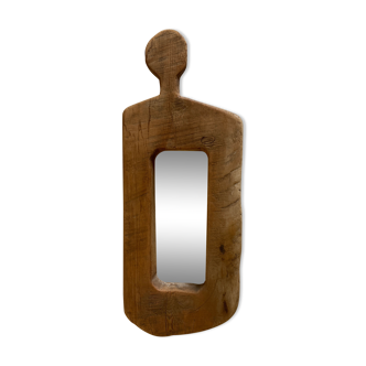 Miroir forme cubiste en bois brut Formentera 1970