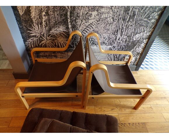 Pair of Scandinavian armchairs in arched wood