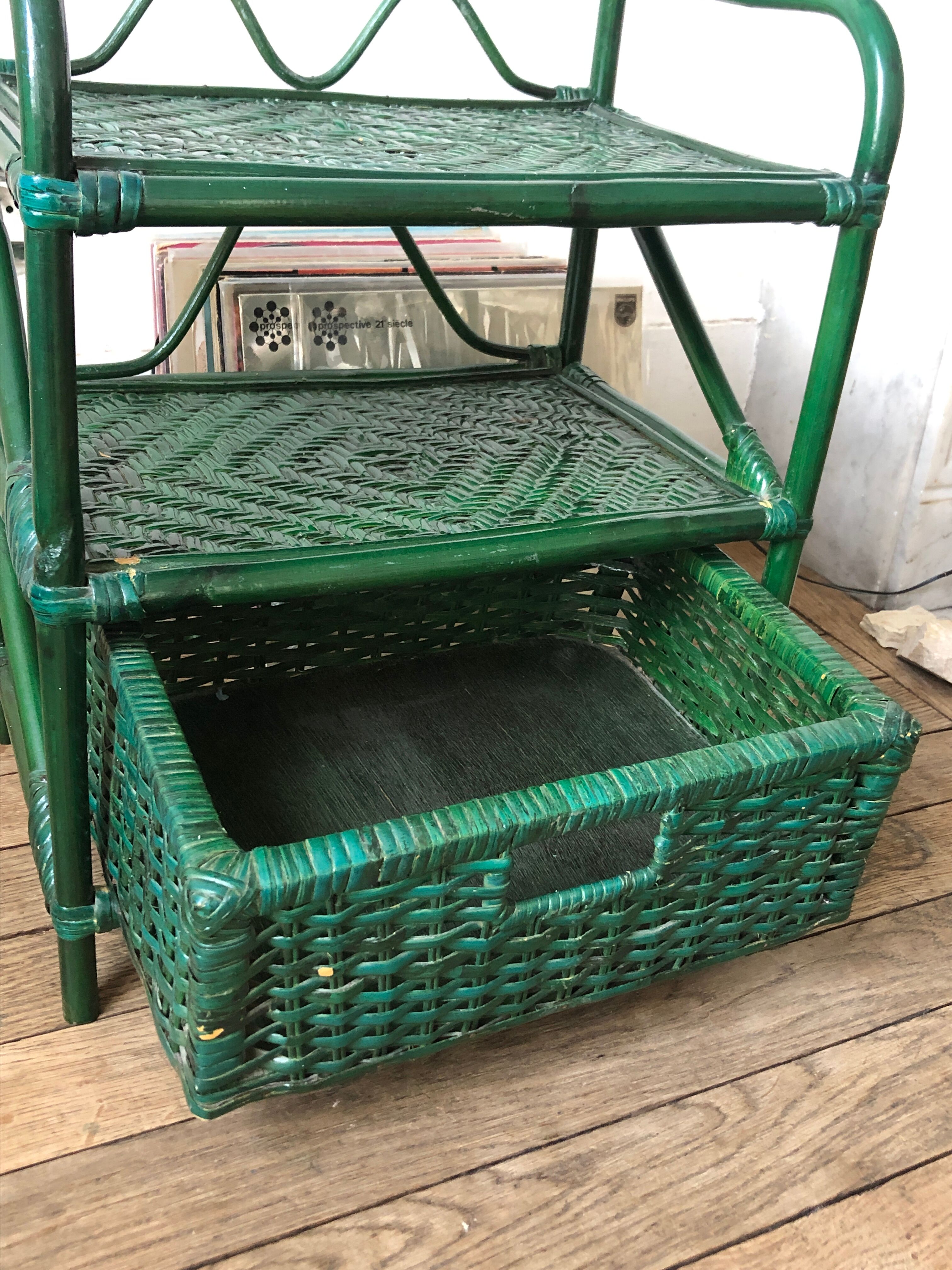 Bedside table rattan and green bamboo