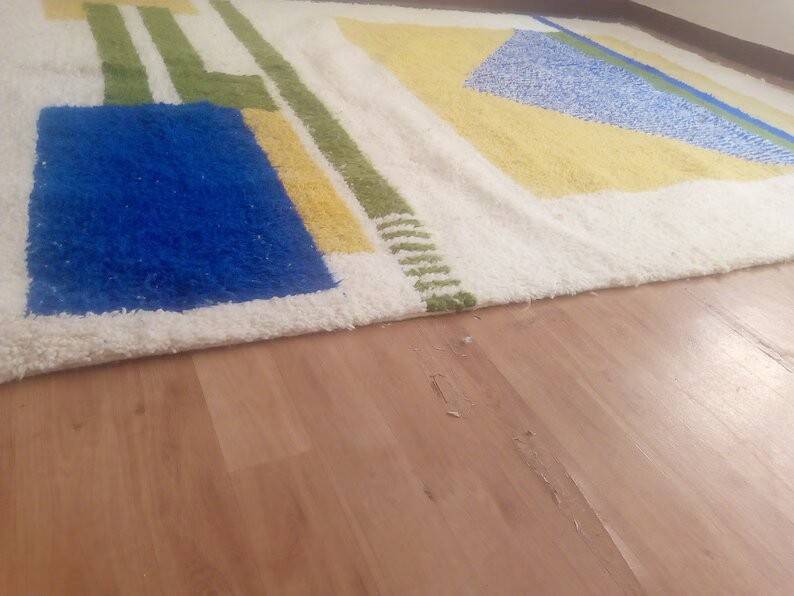Tapis berbère tissé - motif bleu et jaune - tapis marocain fait main - 300x210 cm