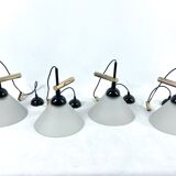 Rare Set of four Italian Modern brass and Murano glass wall lamps by Quattrifolio. 1970s