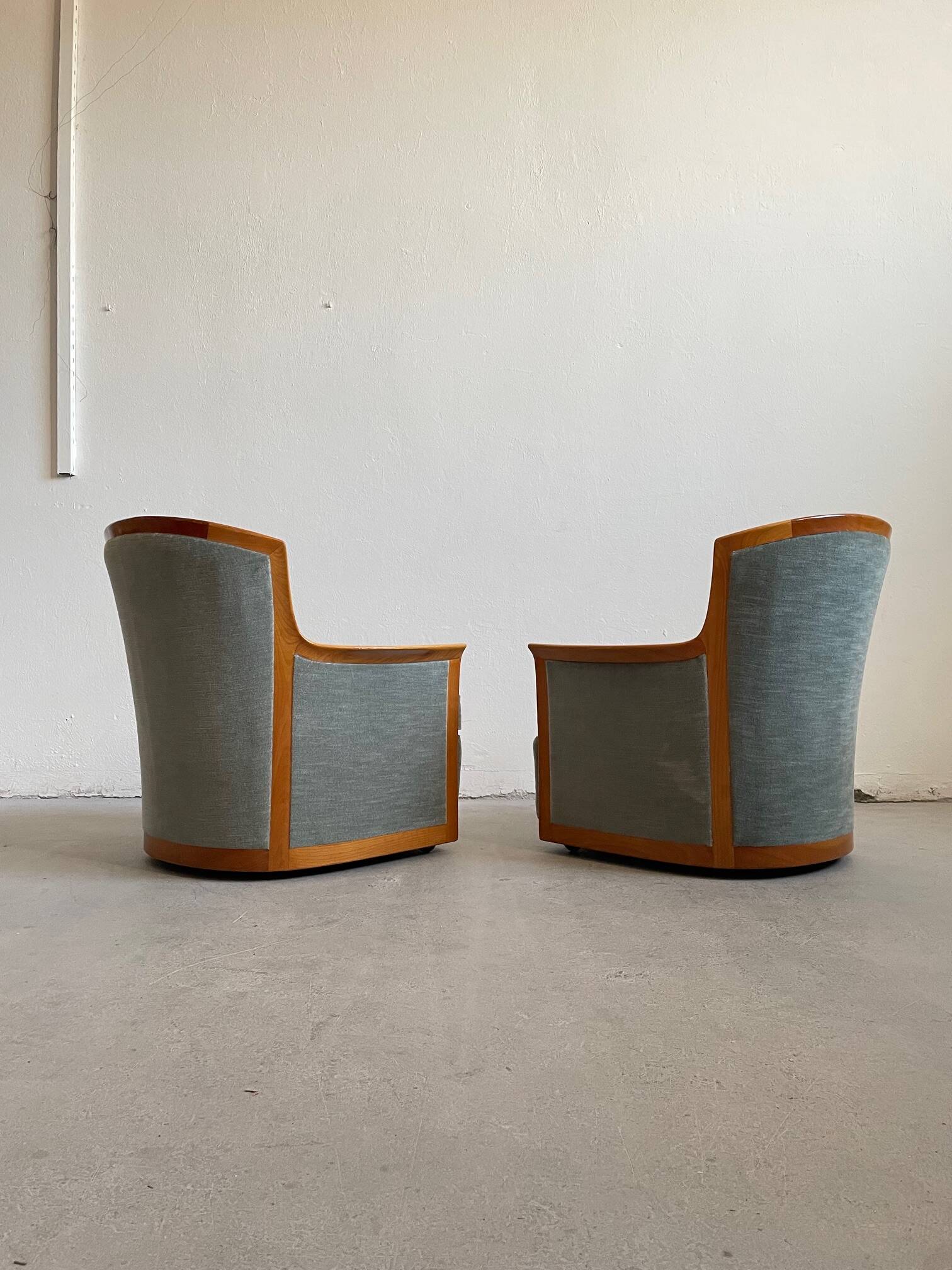 1960s Scandinavian Mid-century Armchairs, Solid Cherry Wood and Velvet