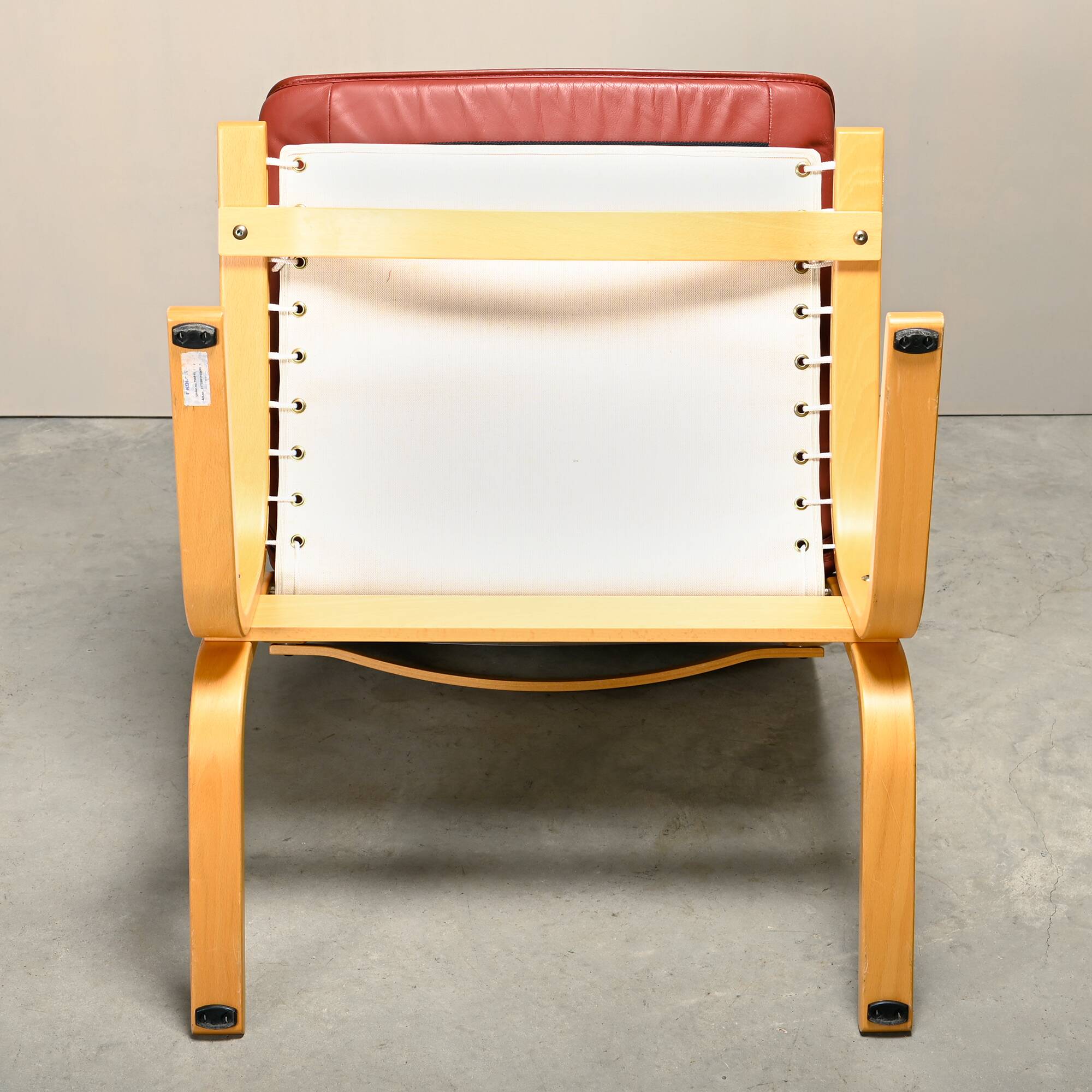 Pair Ingmar Relling Siesta Lounge Chairs in Beech and Burgundy Leather