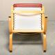 Pair Ingmar Relling Siesta Lounge Chairs in Beech and Burgundy Leather