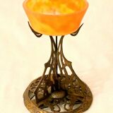 Art-Nouveau ring in glass paste on bronze frame in perfect condition