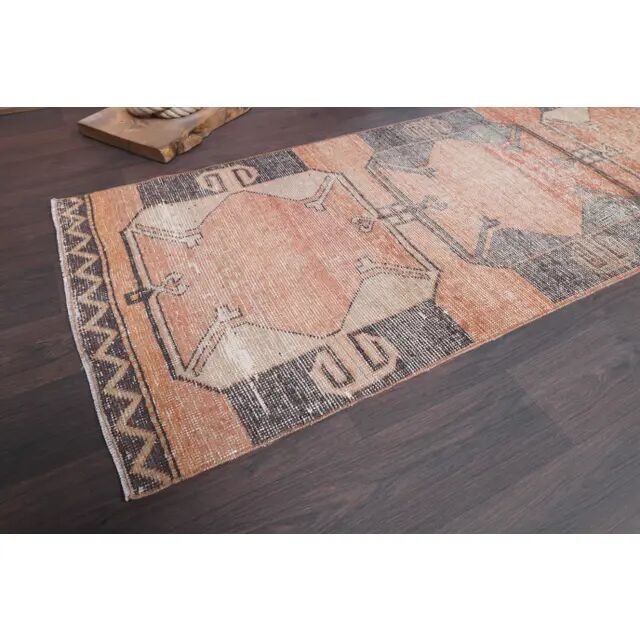 Vintage Turkish Hand-Knotted Wool Cotton Orange Runner Rug 83x305