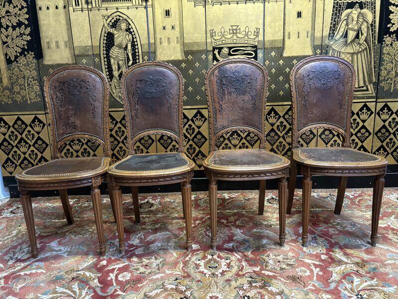 Set of 4 Louis XVI leather chairs