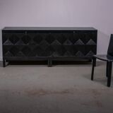 Black oak brutalist sideboard by Jean Batenburg with graphical doors for MI, Belgium