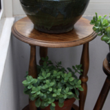 Pot holder, pedestal table, wood, vintage, 60s